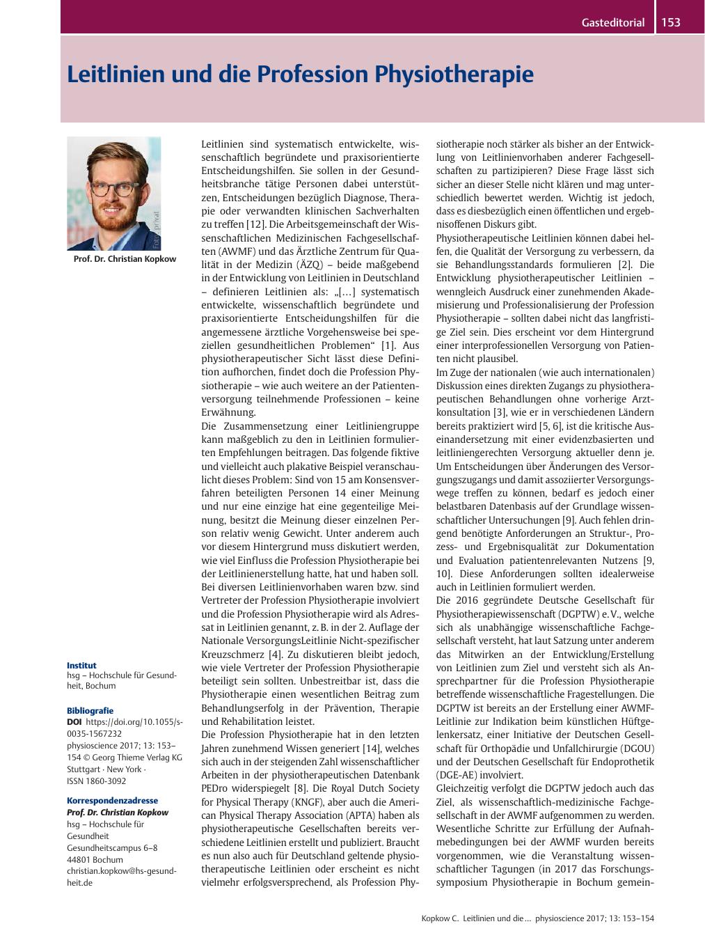 Vorschauseite 1: Leitlinien und die Profession Physiotherapie