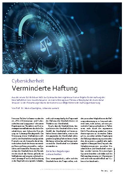 Vorschauseite 1: Cybersicherheit Verminderte Haftung