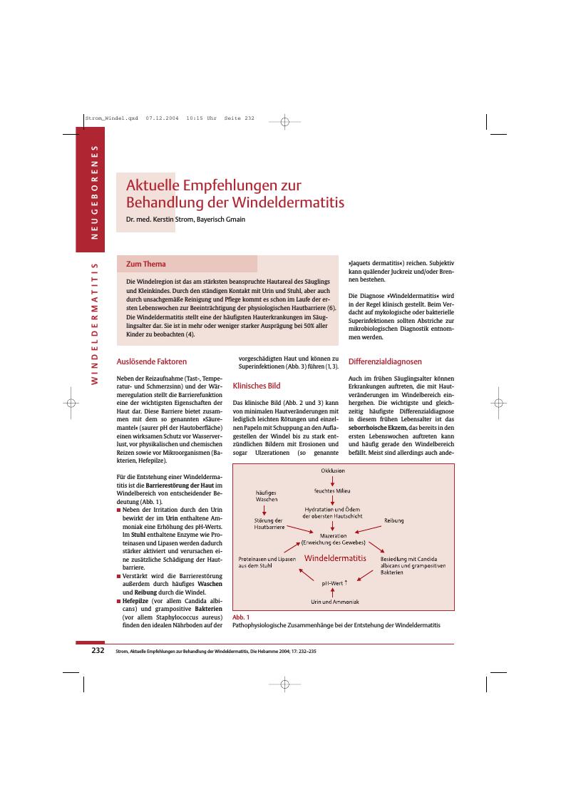 Vorschauseite 1: Aktuelle Empfehlungen zur Behandlung der Windeldermatitis