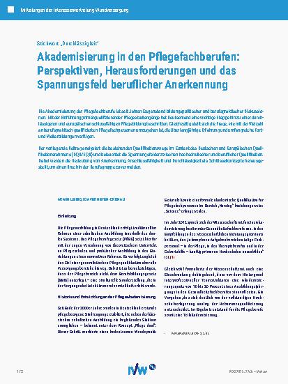 Vorschauseite 1: Akademisierung in den Pflegefachberufen: Perspektiven, Herausforderungen und das Spannungsfeld beruflicher Anerkennung