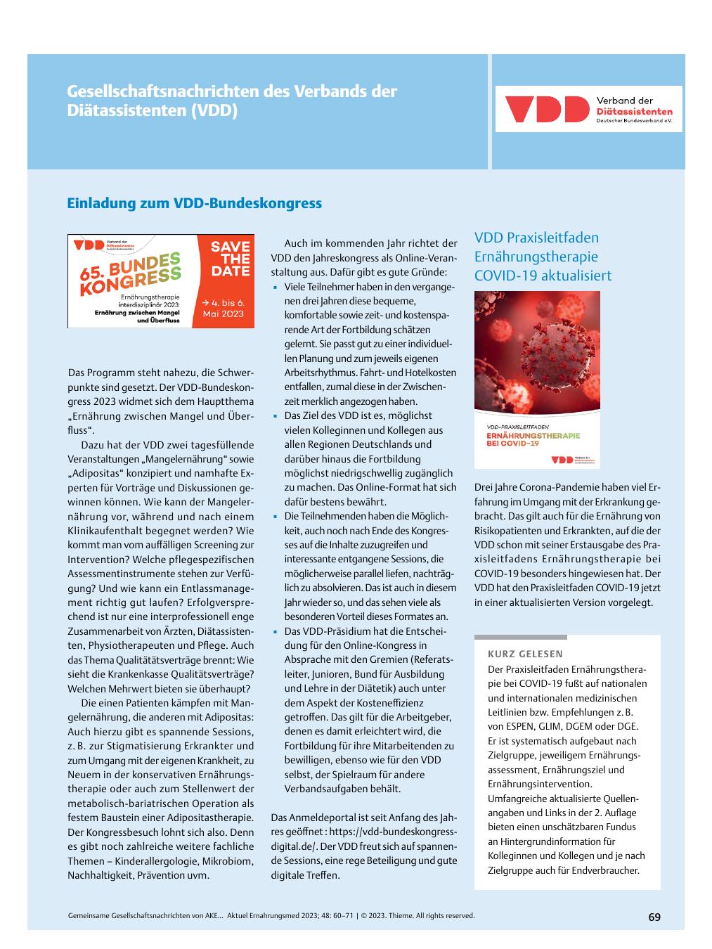 Vorschauseite 1: Einladung zum VDD-Bundeskongress