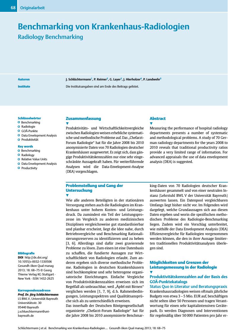 Vorschauseite 1: Benchmarking von Krankenhaus-Radiologien