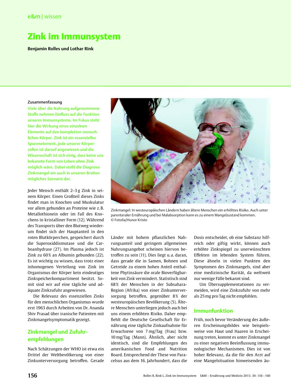 Vorschauseite 1: Zink im Immunsystem