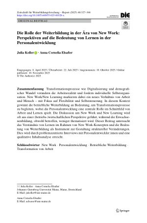 Vorschauseite 1: Die Rolle der Weiterbildung in der Ära von New Work: Perspektiven auf die Bedeutung von Lernen in der Personalentwicklung