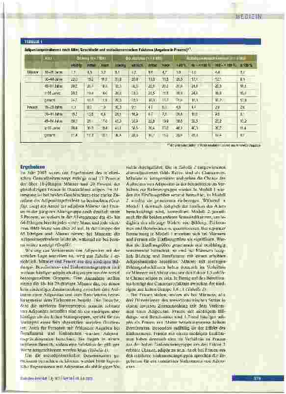Vorschauseite 3: Sozioökonomische Faktoren und Verbreitung von Adipositas