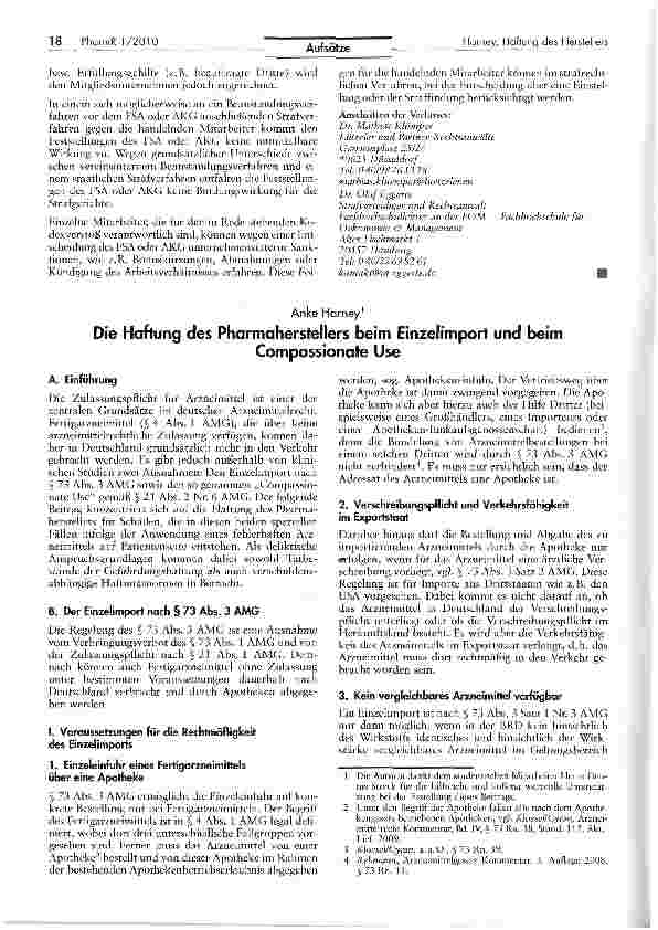 Vorschauseite 1: Die Haftung des Pharmaherstellers beim Einzelimport und beim Compassionate Use