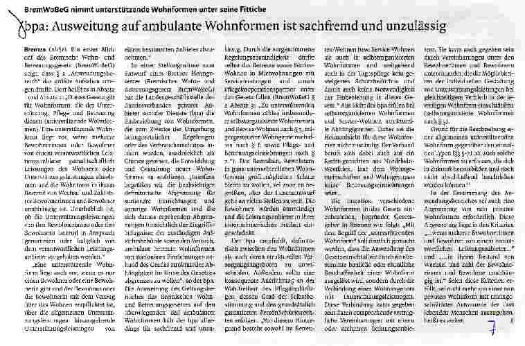 Vorschauseite 1: Ausweitung auf ambulante Wohnformen ist sachfremd und unzulässig
