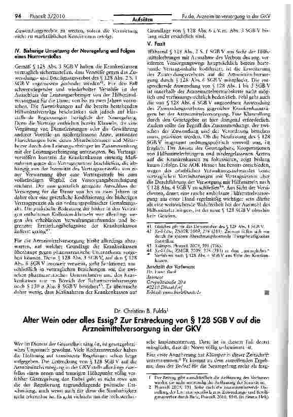 Vorschauseite 1: Alter Wein oder alles Essig? Zur Erstreckung von § 128 SGB V auf dieArzneimittelversorgung in der GKV