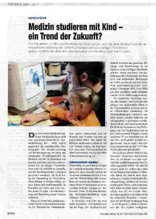Vorschauseite 1: Medizin studieren mit Kind -ein Trend der Zukunft?