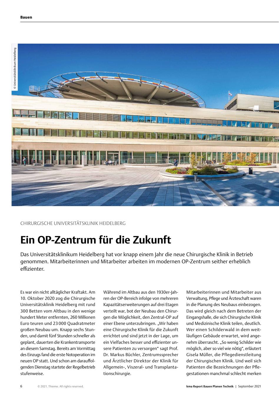 Vorschauseite 1: Chirurgische Universitätsklinik Heidelberg: Ein OP-Zentrum für die Zukunft