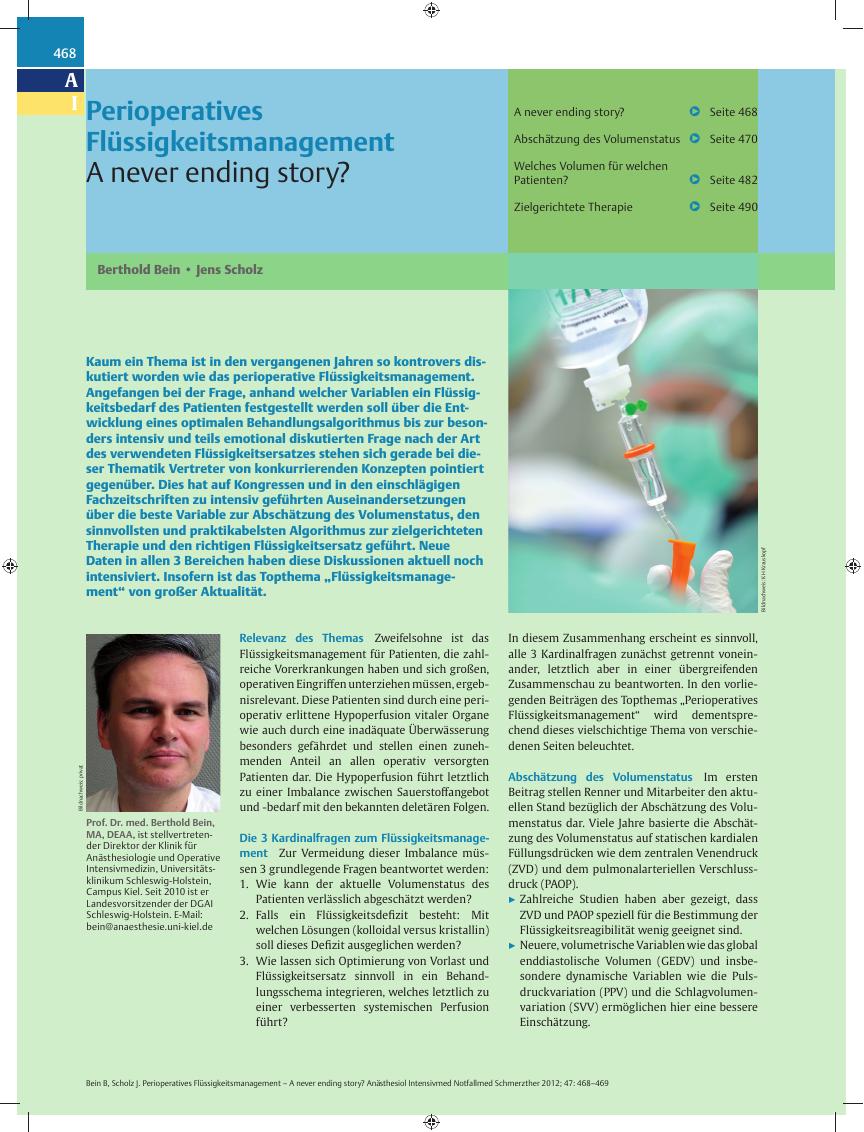 Vorschauseite 1: Perioperatives Flüssigkeitsmanagement – A never ending story?