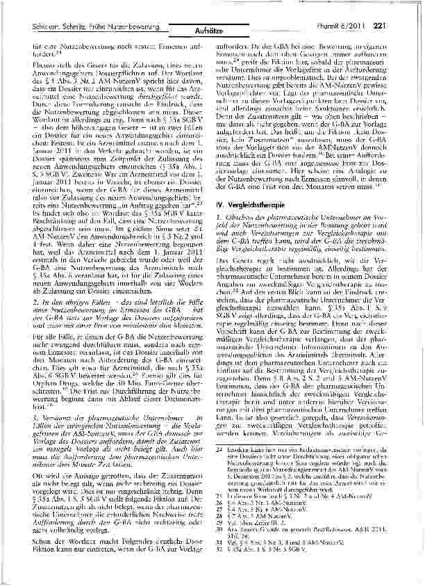 Vorschauseite 5: Frühe Nutzenbewertung — Bewertung erster Detailfragen zu Anwendungsbereich, Dossierpflicht und Vergleichstherapie