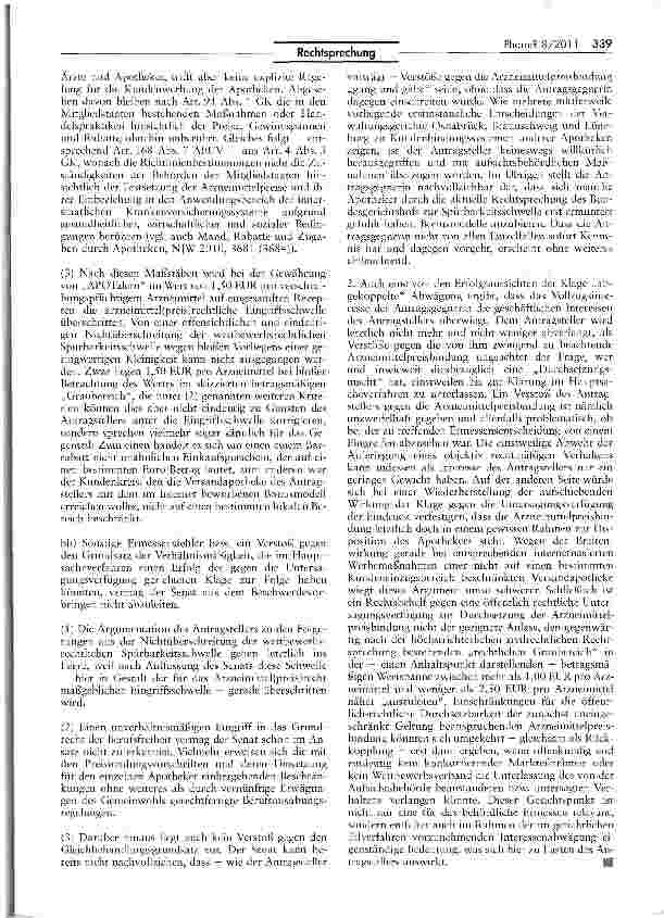 Vorschauseite 5: Ausgabe von Einkaufsgutscheinen durch Apotheken bei Abgabe verschreibungspflichtiger Arzneimittel