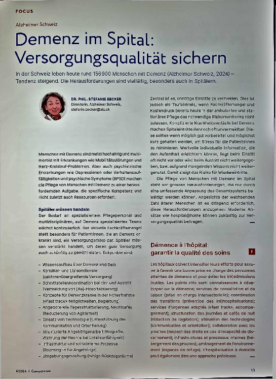 Vorschauseite 1: Demenz im Spital: Versorgungsqualität sichern