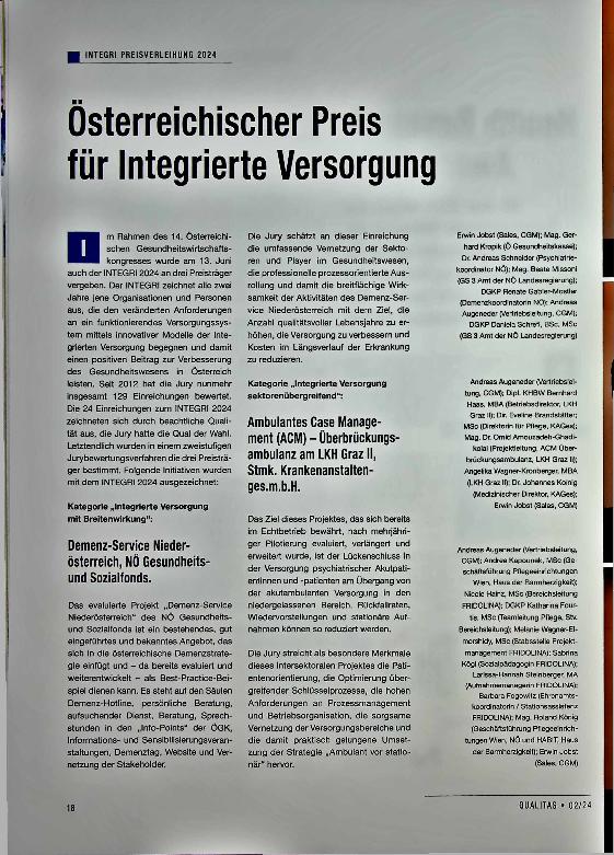 Vorschauseite 1: Österreichischer Preis für Integrierte Versorgung