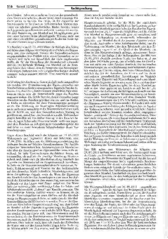 Vorschauseite 2: Kein Verkauf von Zigaretten mit Aromakapsel VTabakG § 47a I und II