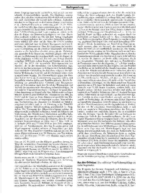 Vorschauseite 3: Kein Verkauf von Zigaretten mit Aromakapsel VTabakG § 47a I und II
