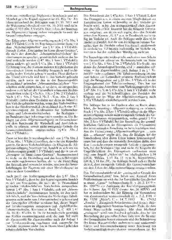 Vorschauseite 4: Kein Verkauf von Zigaretten mit Aromakapsel VTabakG § 47a I und II
