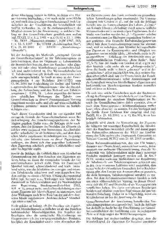 Vorschauseite 5: Kein Verkauf von Zigaretten mit Aromakapsel VTabakG § 47a I und II