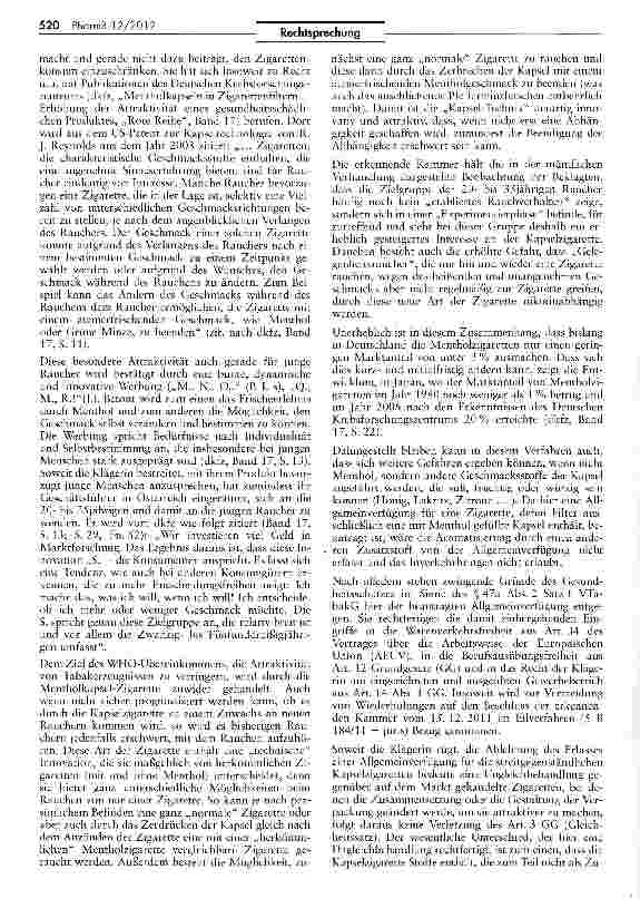 Vorschauseite 6: Kein Verkauf von Zigaretten mit Aromakapsel VTabakG § 47a I und II
