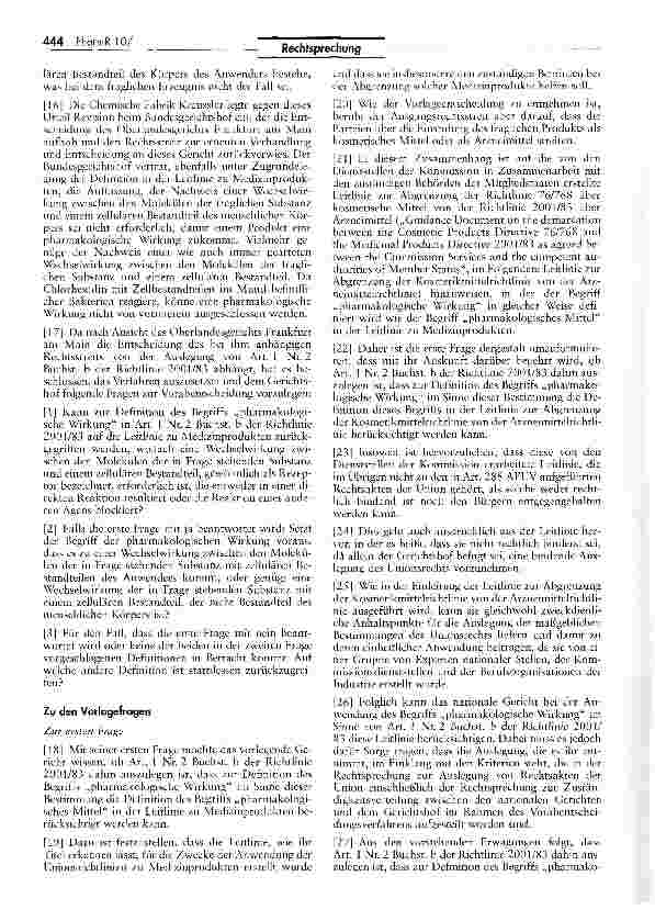 Vorschauseite 3: Abgrenzung Arzneimittel/kosmetische Mittel, Begriff der pharmakologischen Wirkung(Mundspüllösung) RL 2001/83 EG Art. 1 Nr. 2 Buchst, b