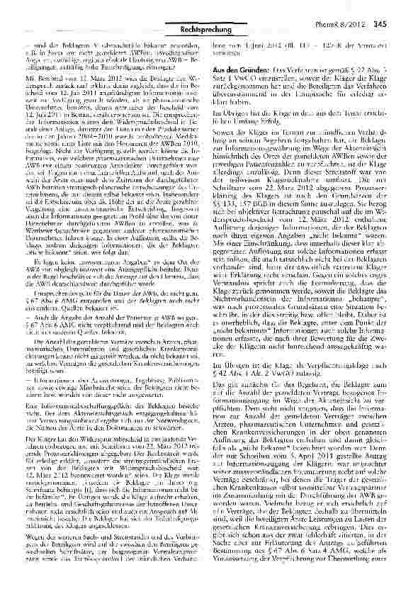 Vorschauseite 3: Kassenärztliche Vereinigung muss Anwendungsbeobachtungen für Arzneimittel teilweise publik machen