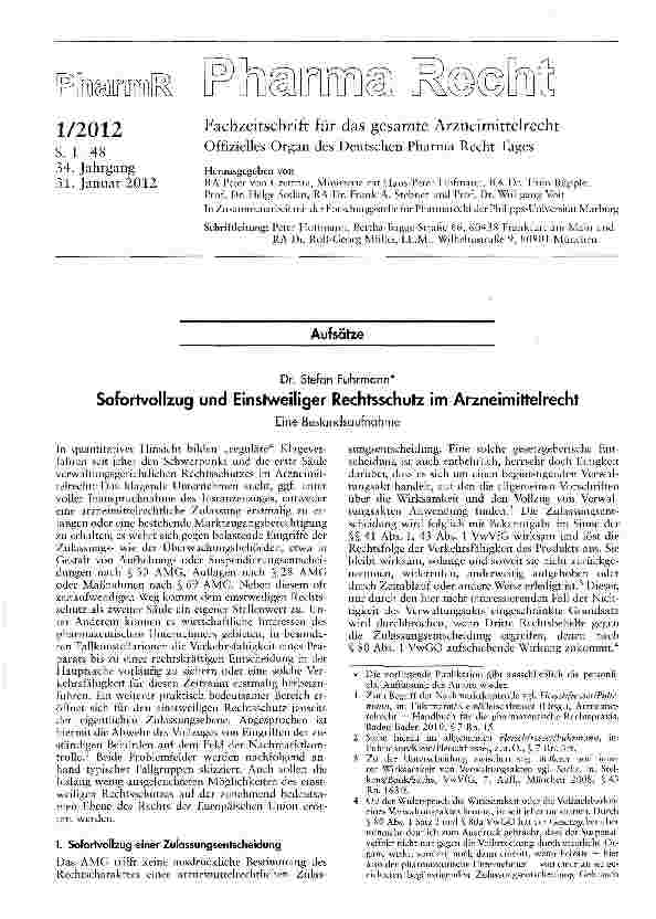 Vorschauseite 1: Sofortvollzug und Einstweiliger Rechtsschutz im Arzneimittelrecht