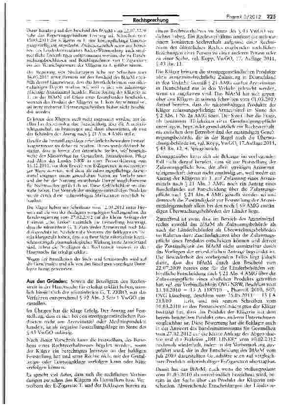 Vorschauseite 3: Abgrenzung Arzneimittel/Genussmittel (E-Zigarette)