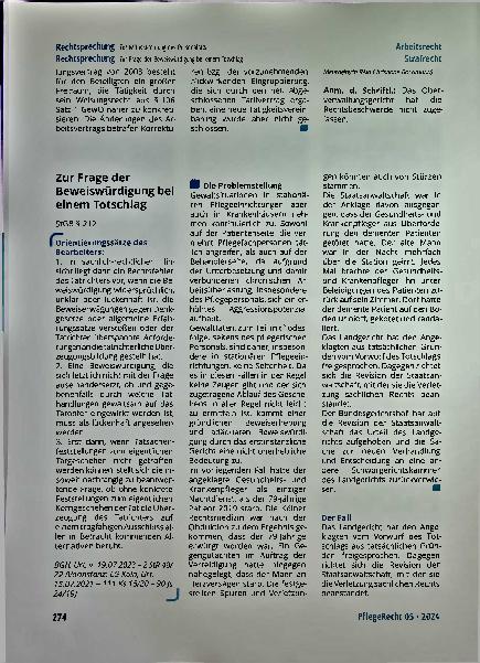 Vorschauseite 1: Zur Frage der Beweiswürdigung bei einem Totschlag