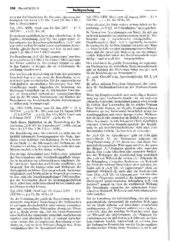Vorschauseite 3: Zur Zulässigkeit von Dachmarken bei OTC-Arzneimitteln AMG $8 I Nr. 2 Satz 1