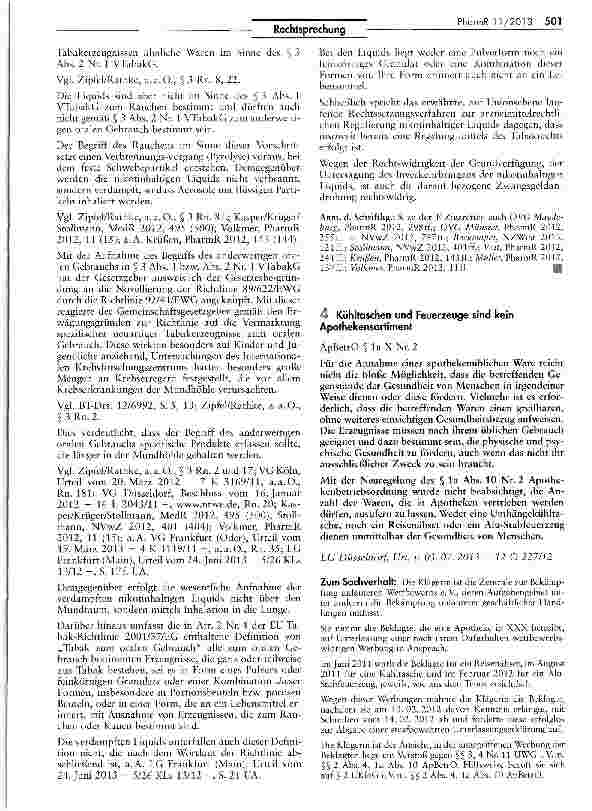 Vorschauseite 1: Kühltaschen und Feuerzeuge sind kein Apothekensortiment ApBetrO § laXNr.2