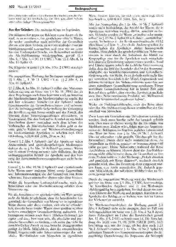 Vorschauseite 2: Kühltaschen und Feuerzeuge sind kein Apothekensortiment ApBetrO § laXNr.2