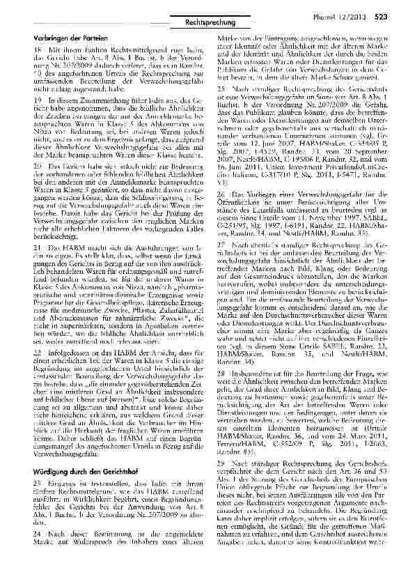 Vorschauseite 3: Verwechslungsgefahr zwischen den Arzneimittelmarken ZEBEXIR und ZEBINIX VO (HG) Nr. 207/2009 - Art. 8 I b