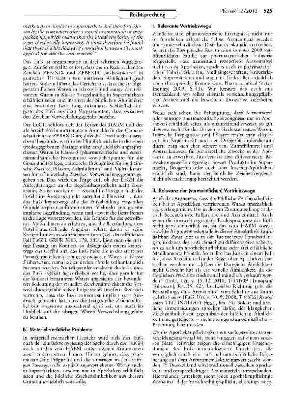 Vorschauseite 5: Verwechslungsgefahr zwischen den Arzneimittelmarken ZEBEXIR und ZEBINIX VO (HG) Nr. 207/2009 - Art. 8 I b