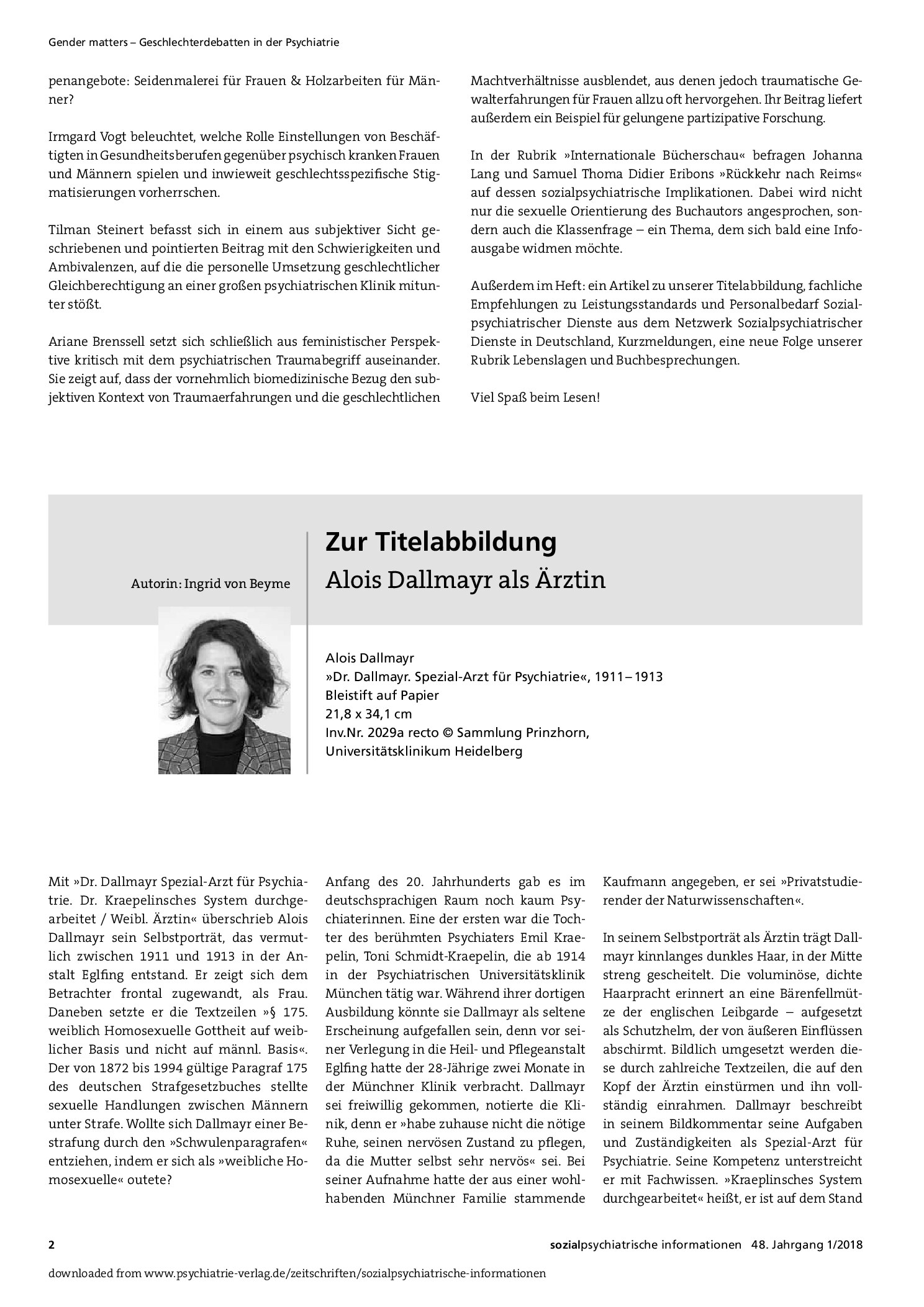 Vorschauseite 1: Zur Titelabbildung Alois Dallmayr als Ärztin