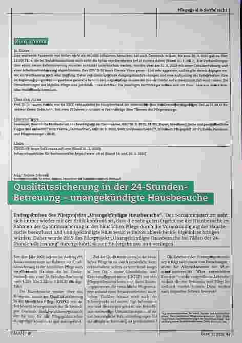 Vorschauseite 1: Qualitätssicherung in der 24-Stunden-Betreuung - unangekündigte Hausbesuche