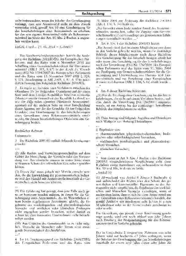 Vorschauseite 2: Begriff des Referenzarzneimittels im Sinne des Gemeinschaftskodexes für Humanarzneimittel RL 2001/83/EG Art. 8, 1, 8 II Buchst, a, 10a; EU-GRCharta Art. 47