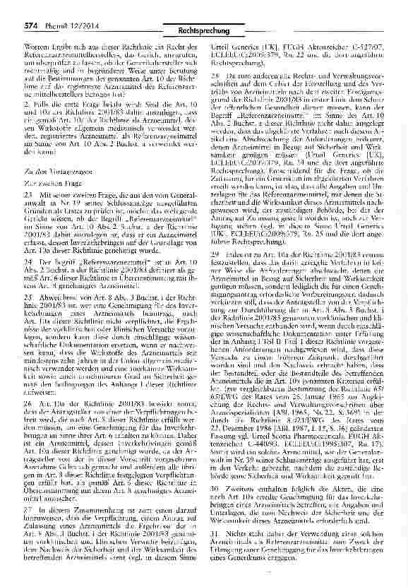 Vorschauseite 5: Begriff des Referenzarzneimittels im Sinne des Gemeinschaftskodexes für Humanarzneimittel RL 2001/83/EG Art. 8, 1, 8 II Buchst, a, 10a; EU-GRCharta Art. 47