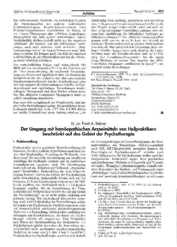 Vorschauseite 1: Der Umgang mit homöopathischen Arzneimitteln von Heilpraktikern beschränkt auf das Gebiet der Psychotherapie