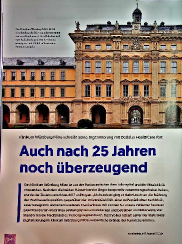 Vorschauseite 1: Auch nach 25 Jahren noch überzeugend: Klinikum Würzburg Mitte schreibt seine Digitalisierung mit Dedalus Healthcare fort.