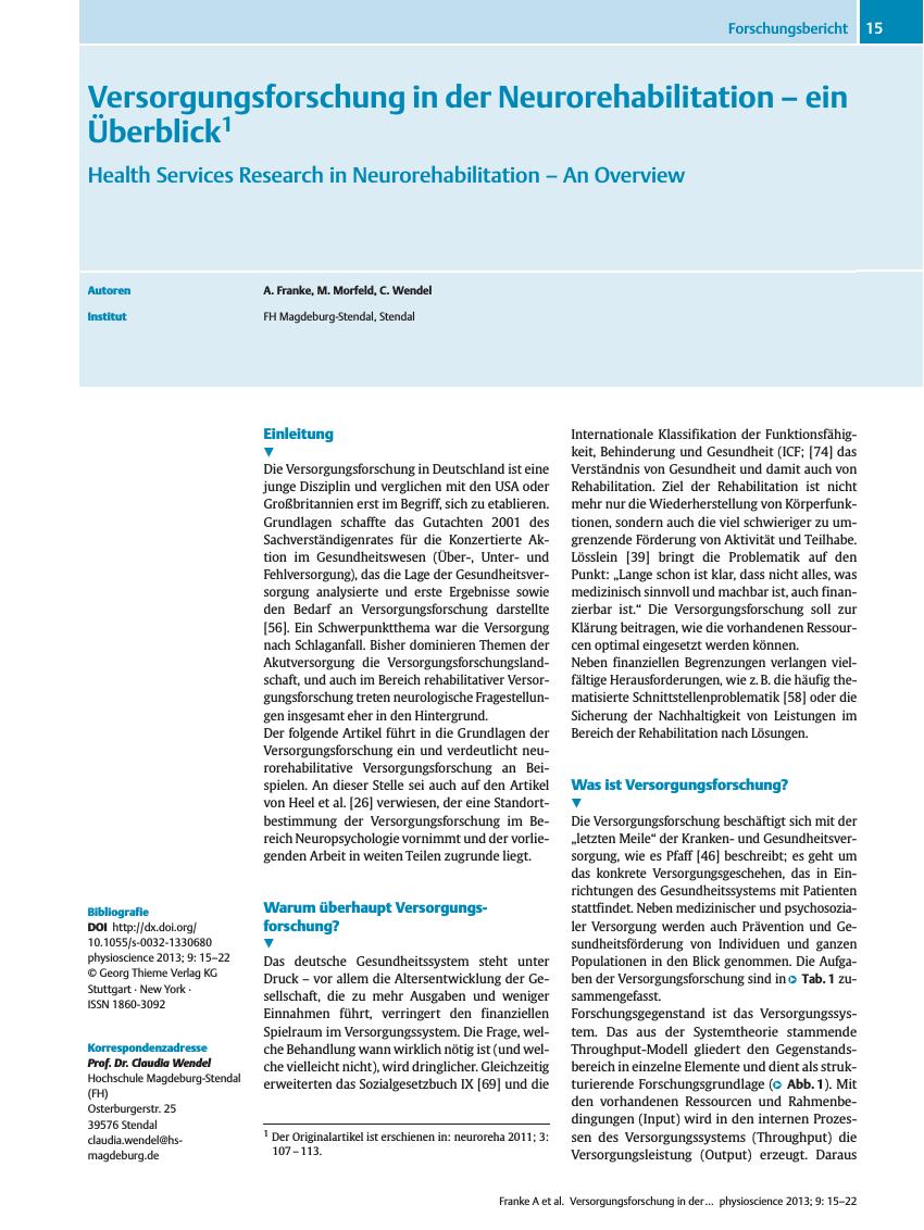 Vorschauseite 1: Versorgungsforschung in der Neurorehabilitation – ein Überblick