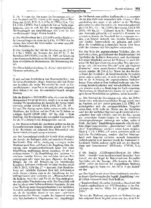 Vorschauseite 2: Unzulässige Werbung mit „Medikament des Jahres durch einen Apofhekerverband UWG § 4 Nr. 11; HWG § 11 I 1 Nr. 2