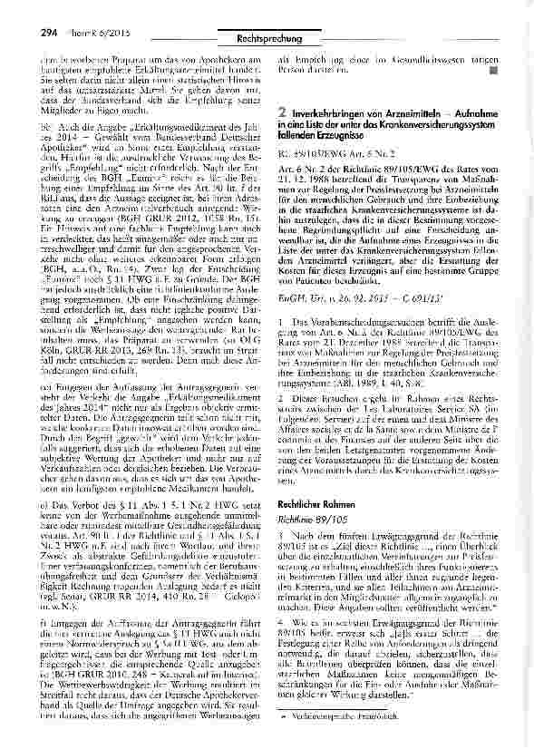 Vorschauseite 3: Unzulässige Werbung mit „Medikament des Jahres durch einen Apofhekerverband UWG § 4 Nr. 11; HWG § 11 I 1 Nr. 2