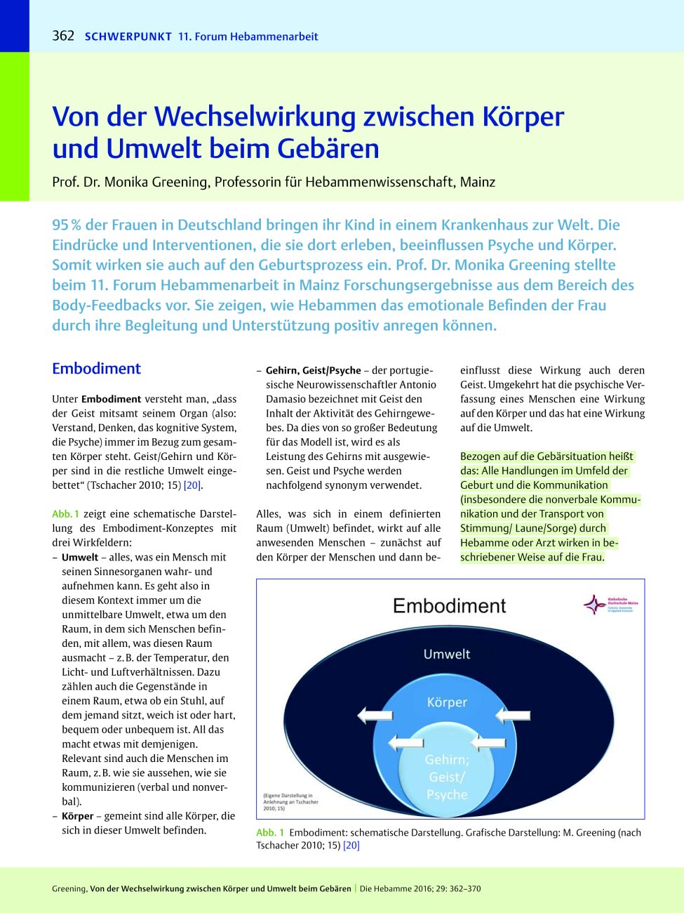 Vorschauseite 1: Von der Wechselwirkung zwischen Körper und Umwelt beim Gebären