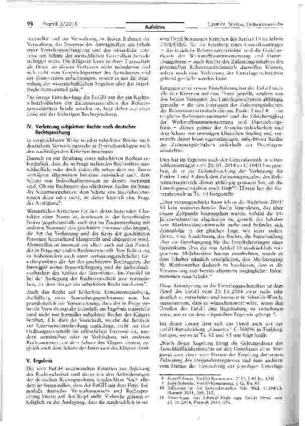 Vorschauseite 3: Konsequenzen des Urteils des EuGH vom 23. 10. 2014 (Rechtssache C-104/13) für die Bejahung eines subjektiven Rechts nach der VwGO im Fall von Drittwidersprüchen?