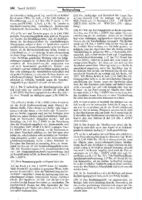 Vorschauseite 3: Abgabe von verschreibungspflichtigen Arzneimitteln ohne Rezept stellt Wettbewerbswidrigkeit dar