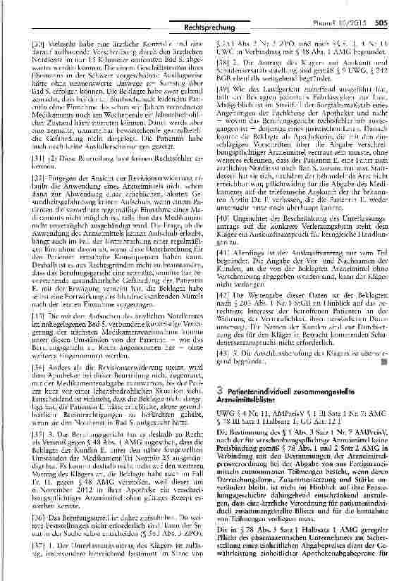Vorschauseite 4: Abgabe von verschreibungspflichtigen Arzneimitteln ohne Rezept stellt Wettbewerbswidrigkeit dar