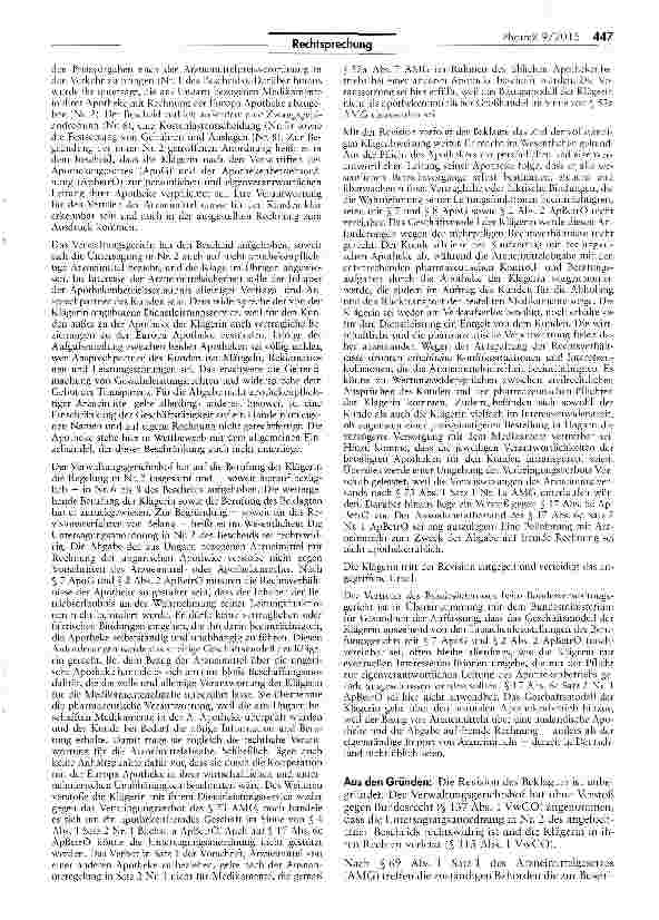 Vorschauseite 2: Zulässige Weitergabe von Arzneimitteln zwischen Inlands-Apotheke und Apotheke im EU-Ausland