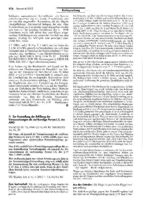 Vorschauseite 1: Zur Feststellung der Erfüllung der Voraussetzungen als sachkundige Person i.S. des AMG