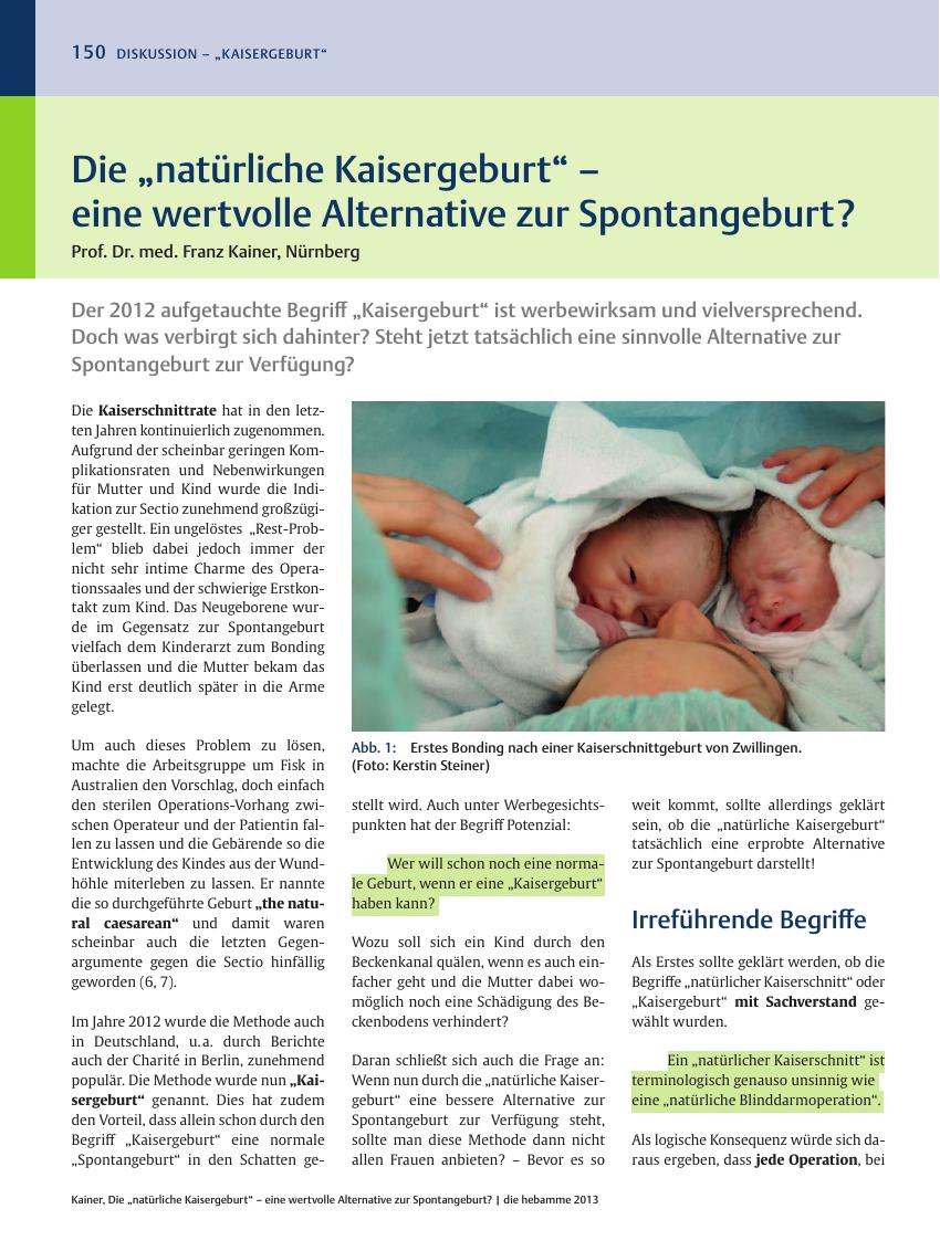 Vorschauseite 1: Die „natürliche Kaisergeburt“ – eine wertvolle Alternative zur Spontangeburt?